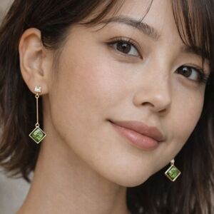 Last One!! Korean Green Decorative Crystal Dainty Earrings